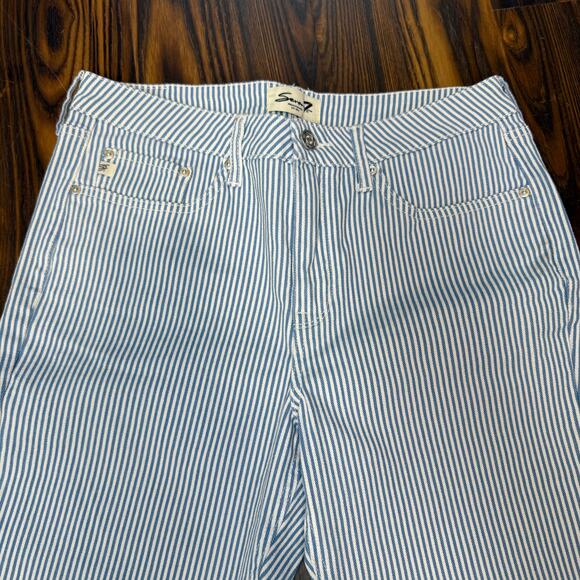 Seven 7 Blue & White Railroad Striped High Rise Denim Jeans Size 8 - Picture 3 of 12